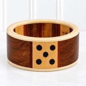 Antika Collection Wide Bangle Bracelet Brown Cream Wood Look NWT India